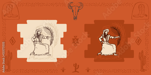 woman in native american clothes vector illustration vintage old western country ranch art
