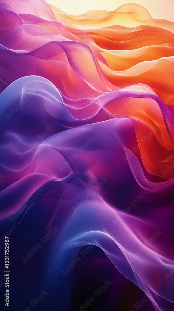 Fototapeta premium An abstract wave pattern showcasing vibrant colors of purple, orange, and pink, creating a soothing and dynamic visual effect.