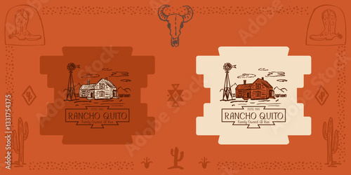 Farm house with windmill vector logo vintage old western country ranch art