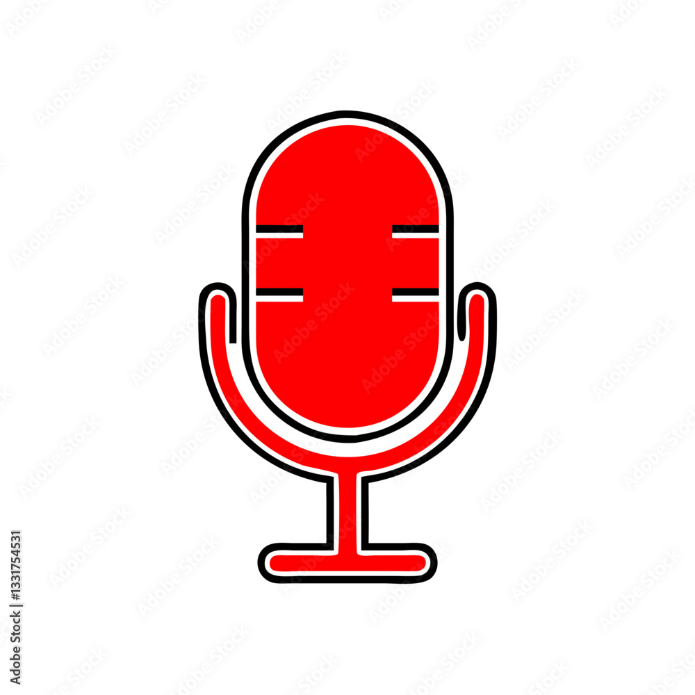 Red Microphone Icon on White Background for Music and Podcasting Themes Red Microphone Icon on White Background for Music and Podcasting Themes