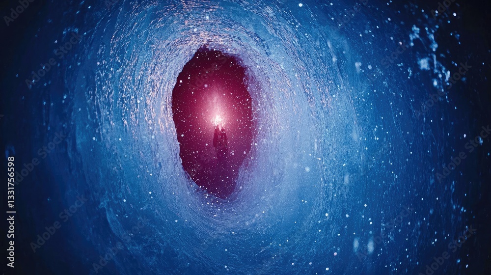 Fototapeta premium Cosmic tunnel, light, and figure
