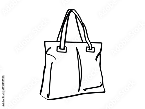 Hand-drawn tote bag illustration in black and white for fashion and shopping design use