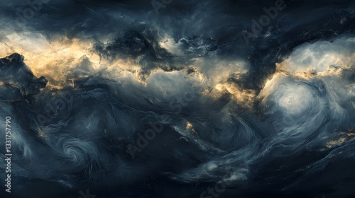 Abstract Space Nebula Swirls Dark Blue Gold Highlights Cosmic Dust