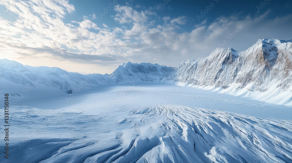 Obraz premium Stunning view of a frozen glacier landscape beneath a clear sky during daytime on a crisp winter morning