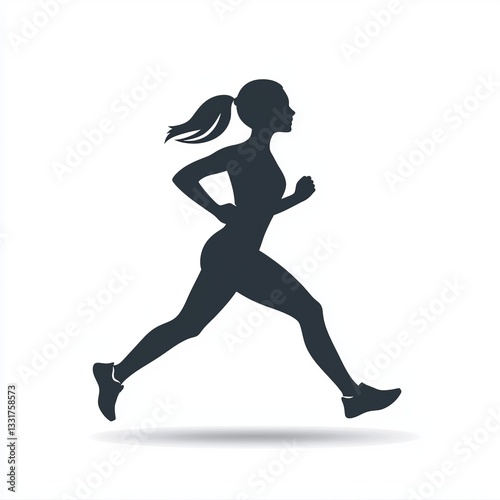 Silhouette of a Woman Jogging Dynamic Gray Silhouette on White