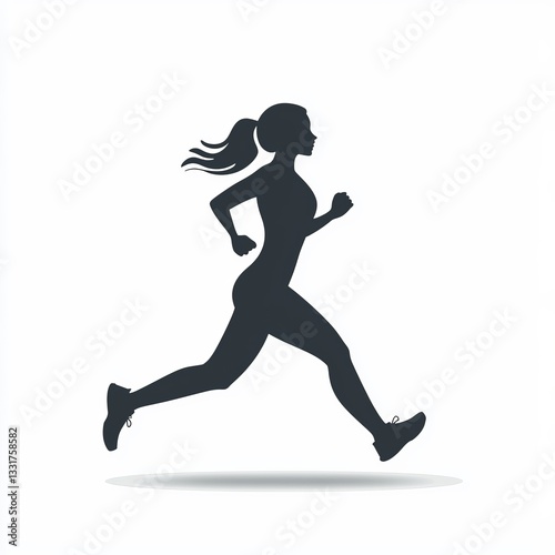Silhouette of a Woman Jogging Dynamic Grey Figure on White Background
