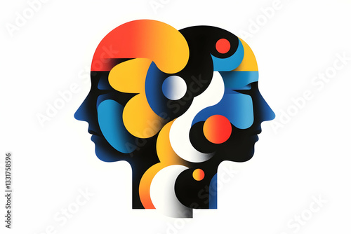 Two heads, abstract, colorful, profile, intertwined