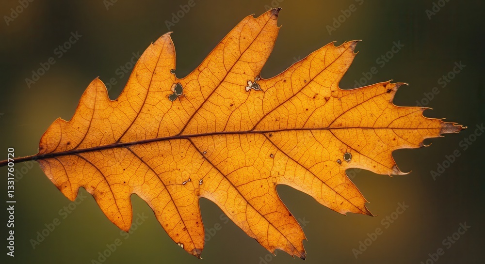 Fototapeta premium Oak Leaf Macro Showing Veins and Texture in Autumn Light