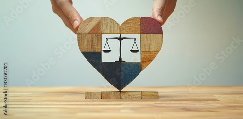 Ethical Business Culture with Integrity, Sustainability, and Corporate Values in Heart of Wood Blocks