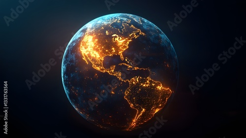 Glowing Earth at Night Digital Rendering with City Lights