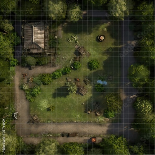 Detailed Forest Battlemap Grid Map for Dungeons & Dragons TTRPG Pathfinder Maps Terrain Backdrop photo