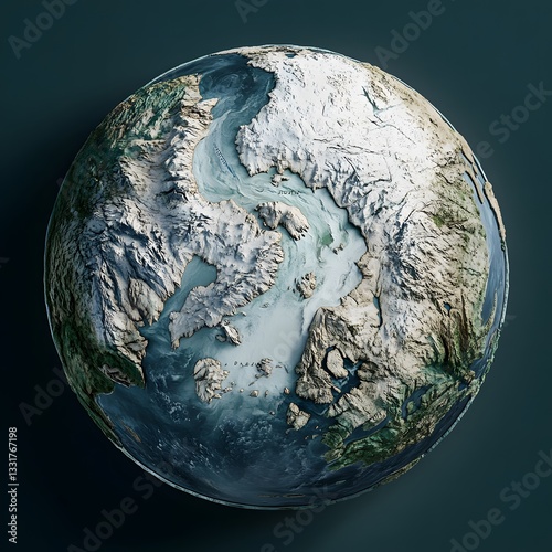 Detailed 3D Render of a Snow Covered Earth Globe