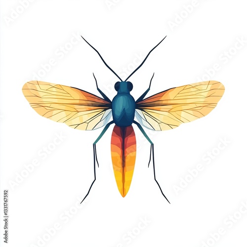 Vibrant Insect with Translucent Wings on White Background