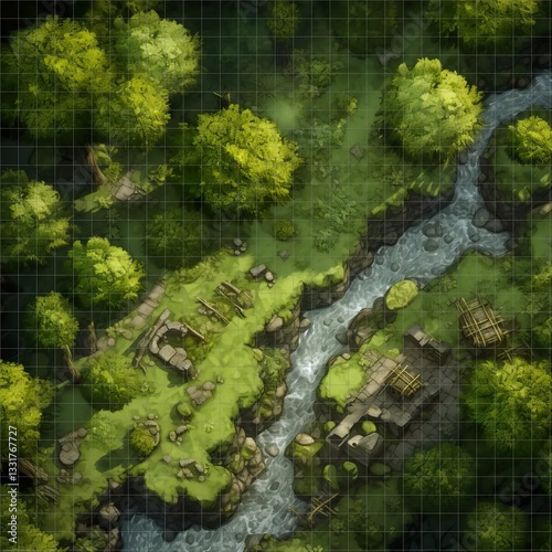 Detailed Forest Battlemap Grid Map for Dungeons & Dragons TTRPG Adventure Maps Terrain Tiles photo