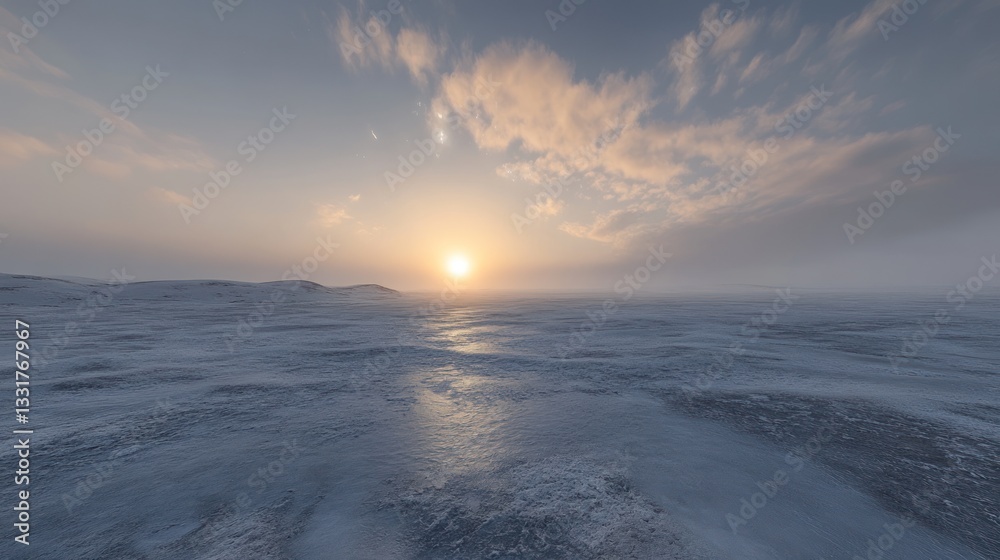 Fototapeta premium Frozen Landscape at Sunset: A Serene Arctic Panorama