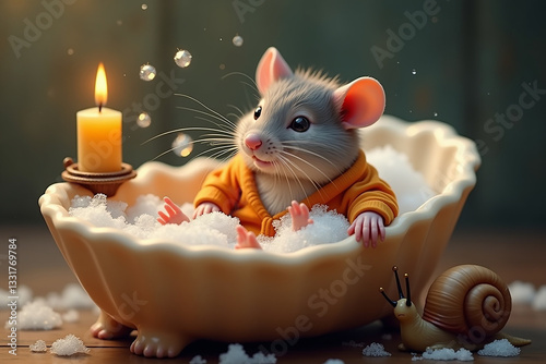 Rat with candle, mouse in the bowl.