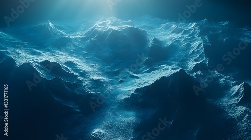 Abstract Digital Landscape Dark Blue Pixelated Terrain with Glowing Light