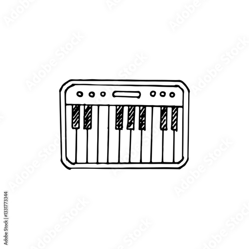 Electronic keyboard hand-drawn music instrument cartoon vector illustration.