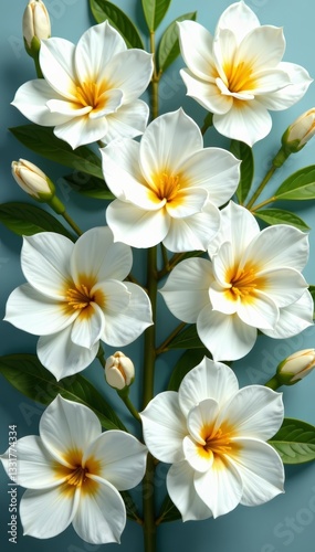 Collection of elegant white brier flowers arranged in a symmetrical pattern, Clean, Group