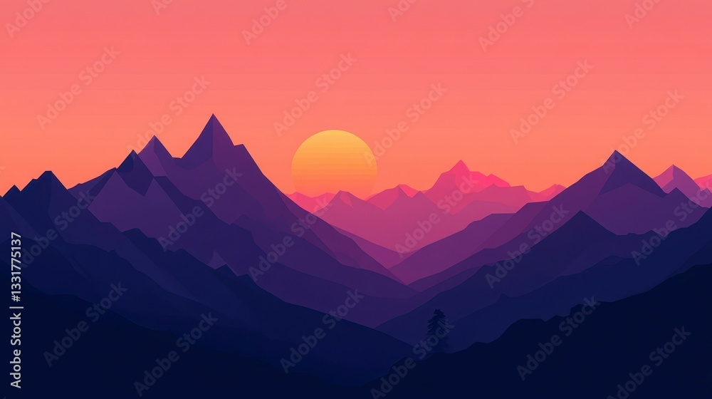 Serene Sunset over Majestic Mountains A Minimalist Landscape Serene Sunset over Majestic Mountains A Minimalist Landscape