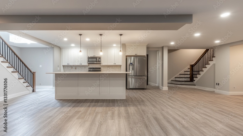 Fototapeta premium Unfinished Basement Construction. Bright and Clean Background for Farmhouse Architecture