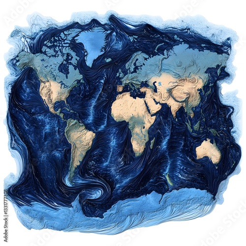 Artistic World Map Illustration with Ocean Currents