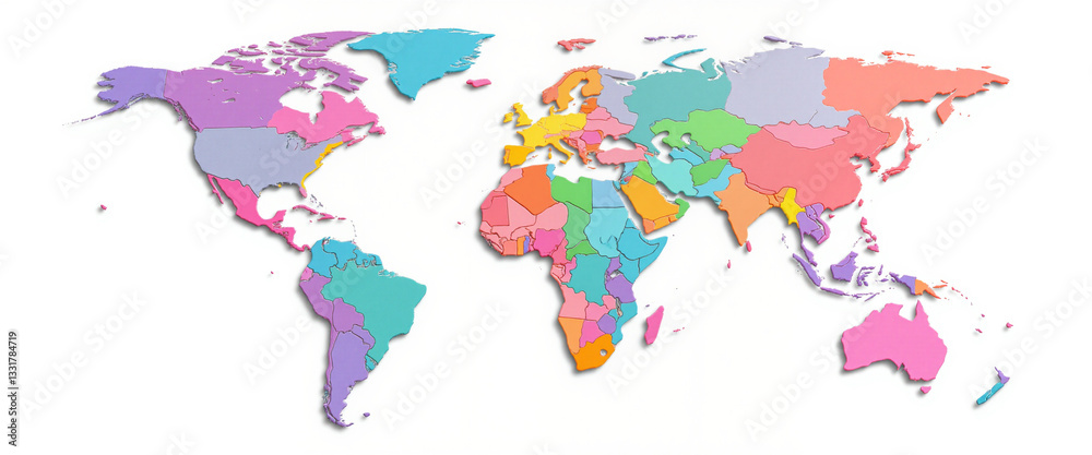 Obraz premium Colorful world map with various countries outlined