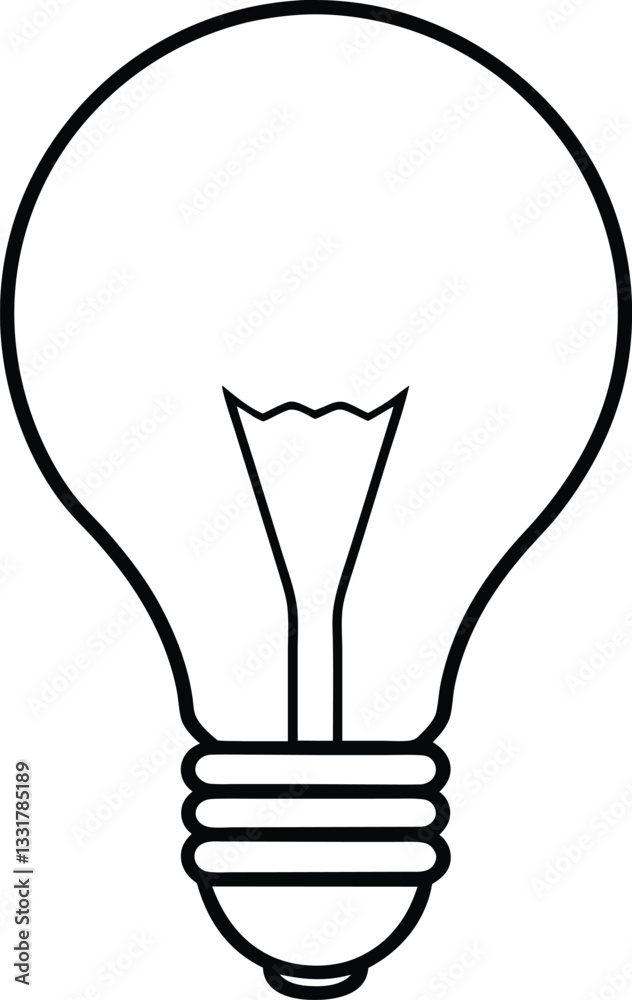 Vector illustration of a lightbulb icon with rays representing an idea in a simple black and white design. Editable stroke. Vector illustration of a lightbulb icon with rays representing an idea in a simple black and white design. Editable stroke.