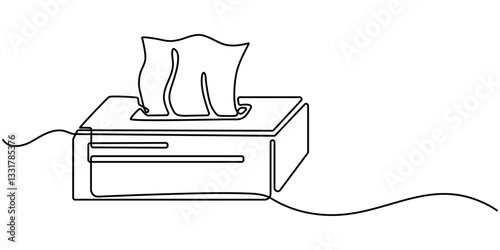 Tissue box icon. Continuous one line art tissue box vector illustration, Minimalist One-Line Drawing of Tissue Box on Light Background, one line art tissue box vector illustration. line art. 