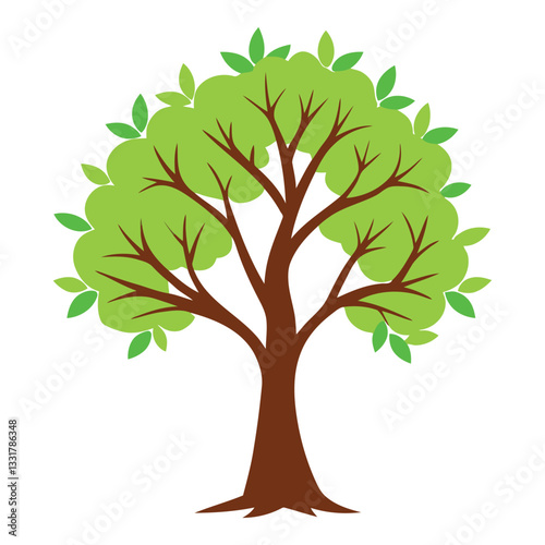 Vector illustration of a tree with green leaves representing nature and the seasons