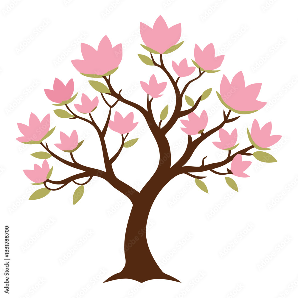 Vector tree with pink flowers and hearts in a floral design Vector tree with pink flowers and hearts in a floral design