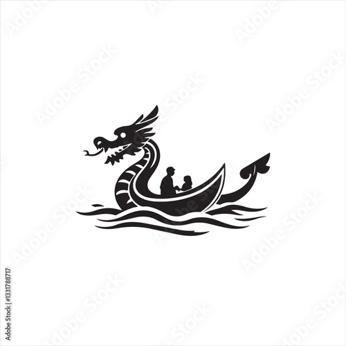 A classic black and white vector silhouette logo for Dragon Boat Festival on a white background. The design uses geometric shapes and clean lines for a timeless and elegant aesthetic, focusing