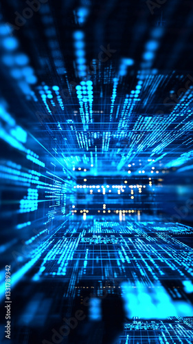 A vertical digital background featuring an abstract pattern in shades of blue, symbolizing the flow of data and technological advancements