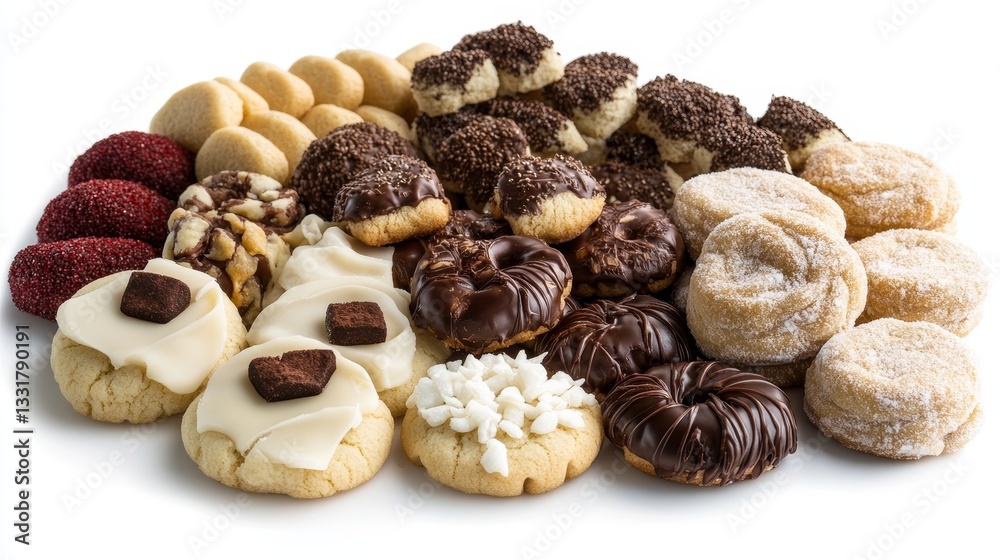 Delicious And Sweet, A Delectable Assortment Of Cookies And Biscuits Isolated On A White Background. Delicious And Sweet, A Delectable Assortment Of Cookies And Biscuits Isolated On A White Background.