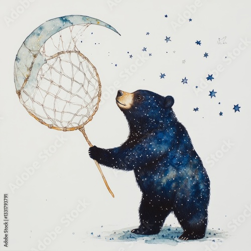 Moonlight Watercolor Painting Scene Bear Background.