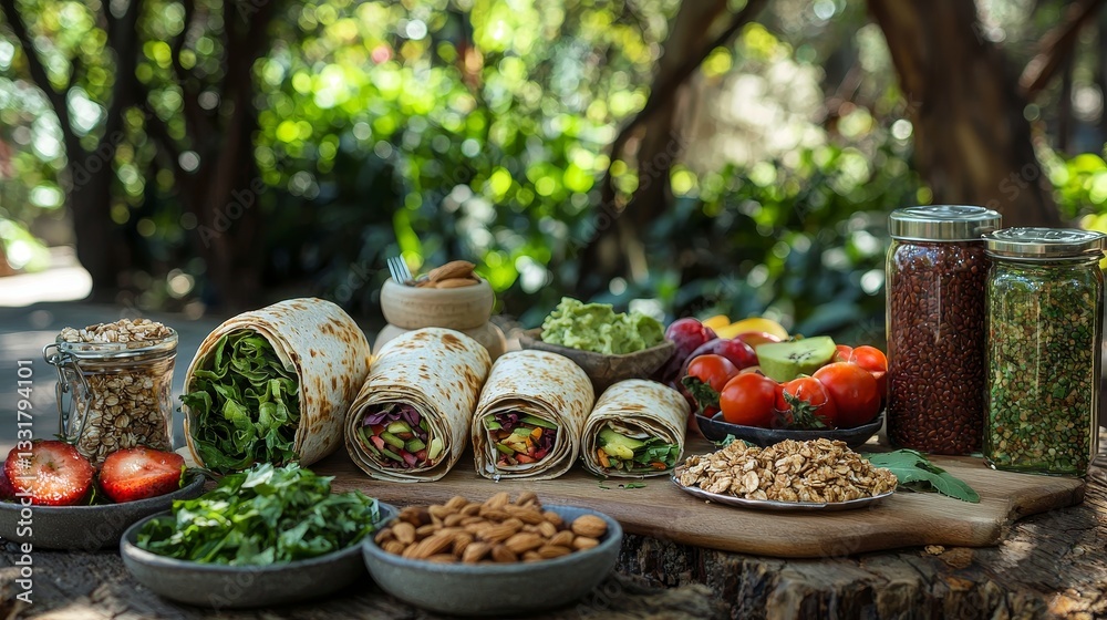 Fresh and Healthy Vegetarian Wraps with Nuts and Salad Ingredients Fresh and Healthy Vegetarian Wraps with Nuts and Salad Ingredients