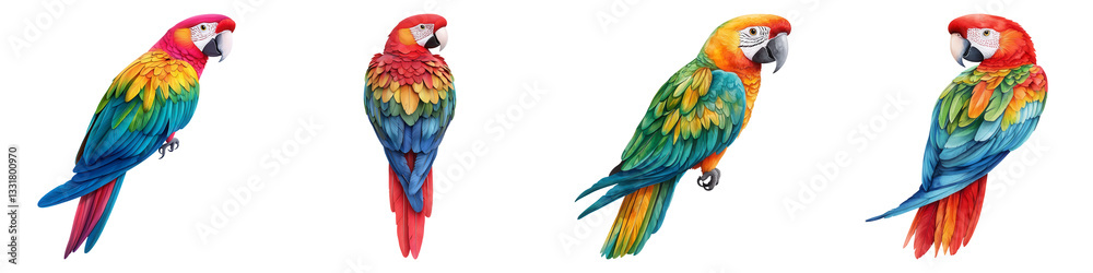 Obraz premium Colorful Watercolor Art Piece of Vibrant Parrots with Detailed Feathers