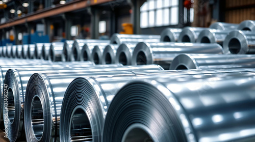Rolls of aluminum metal fittings. Heavy industry production