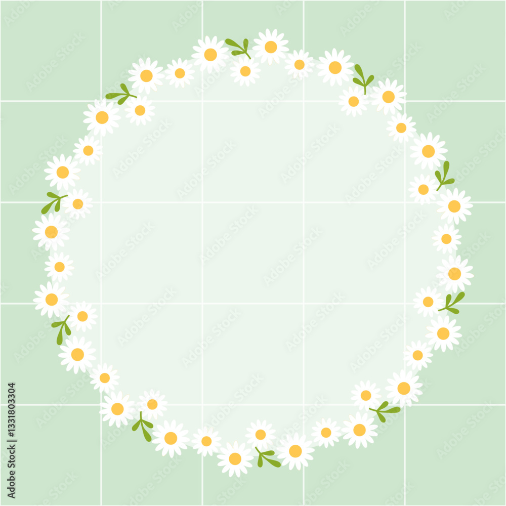Obraz premium 小花のかわいいフレーム背景イラスト グリーン