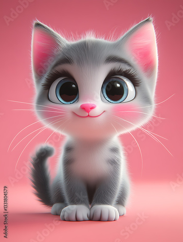 Obraz na płótnie Cute ginger kitten with big eyes smiles playfully in a whimsical pink setting during daylight hours w salonie