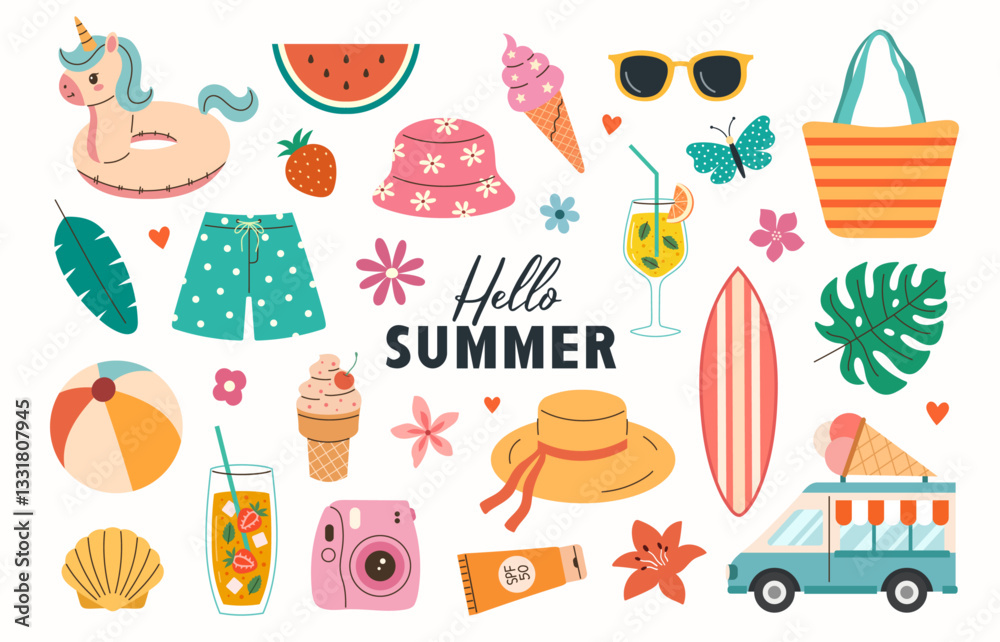 Set of beach summer vector elements