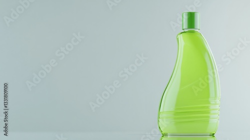 Bright green bottle stands out against soft background, showcasi