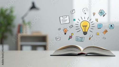 Discovering Knowledge in a New Age: Illuminating the Path to Online Learning with a Light Bulb Above an Open Book and Digital Achievements