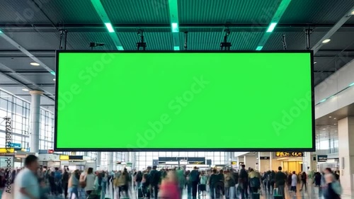 Green screen billboard standing on a busy city street at night with blurred lights and people passing by. Perfect for advertisement 4k Video. generated with AI