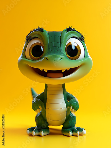 Obraz na płótnie Happy green animated creature with large eyes and a big smile against a bright yellow background w salonie