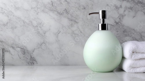 Elegant soap dispenser with smooth curves, complemented by plush