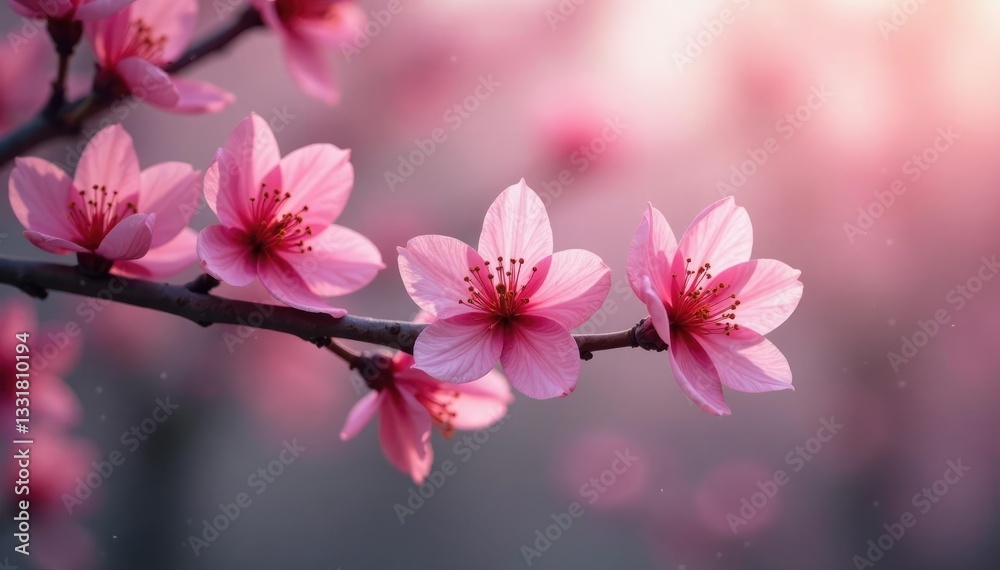 Obraz premium Gentle hues of pink dance across higan blooms, branch, trees