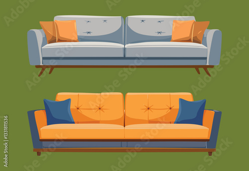 sofa and pillows - vector illustration