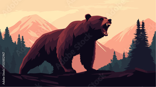 Brown bear illustration. Bear. Wild animal.
