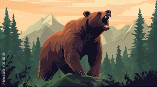 Brown bear illustration. Bear. Wild animal.